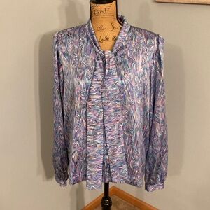 Vintage Blue and Purple Abstract Blouse Women Size XXL
